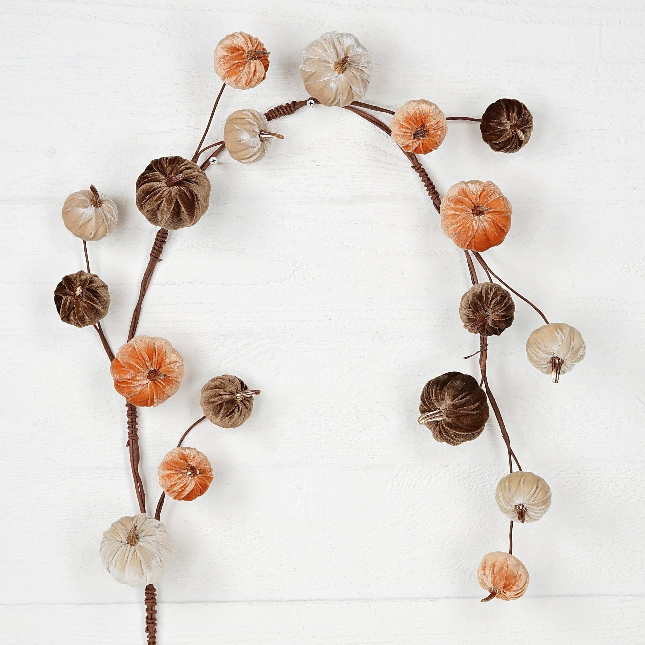 31320 - 4ft Garland - Velvet gold stem mini pumpkins - Mix - HER Home Design Boutique